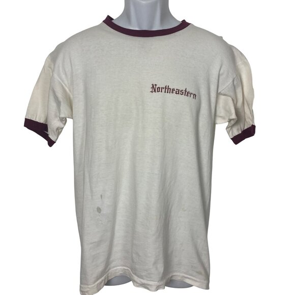 Vintage Champion Northeastern University Ringer T Shirt Large Thrashed 50s 60s - Picture 7 of 12